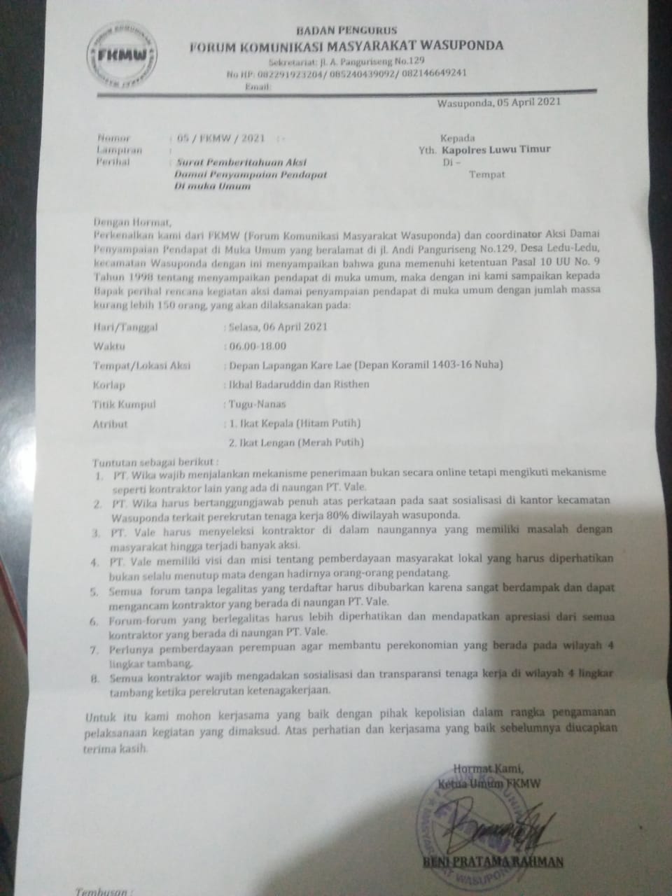 Setelah KPM-LT, Giliran FKMW Demo PT Wika dan PT Vale ini Poin Tuntutannya
